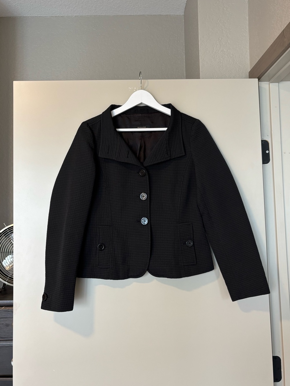 Weekend Max Mara Black Textured Button-Front Blazer Jacket Designer Luxury Chic